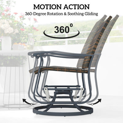 Wicker Rattan Swivel Patio Glider Chair Set of 2, Outdoor Glider Chair with Steel Frame, High Back, Armrests