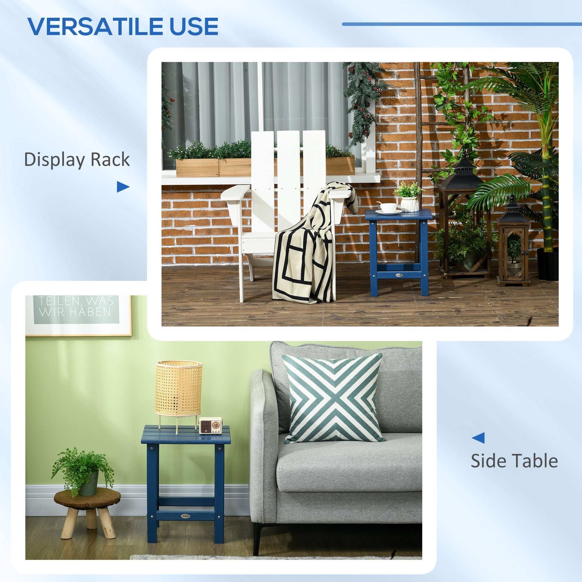 Adirondack Side Table, Square Patio End Table, Weather Resistant 15" Outdoor HDPE Table for Porch, Pool, Balcony