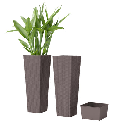 23.6 Inch Tall Planters for Outdoor Plants, Set of 2 Plastic Flower Pots with Drainage Holes