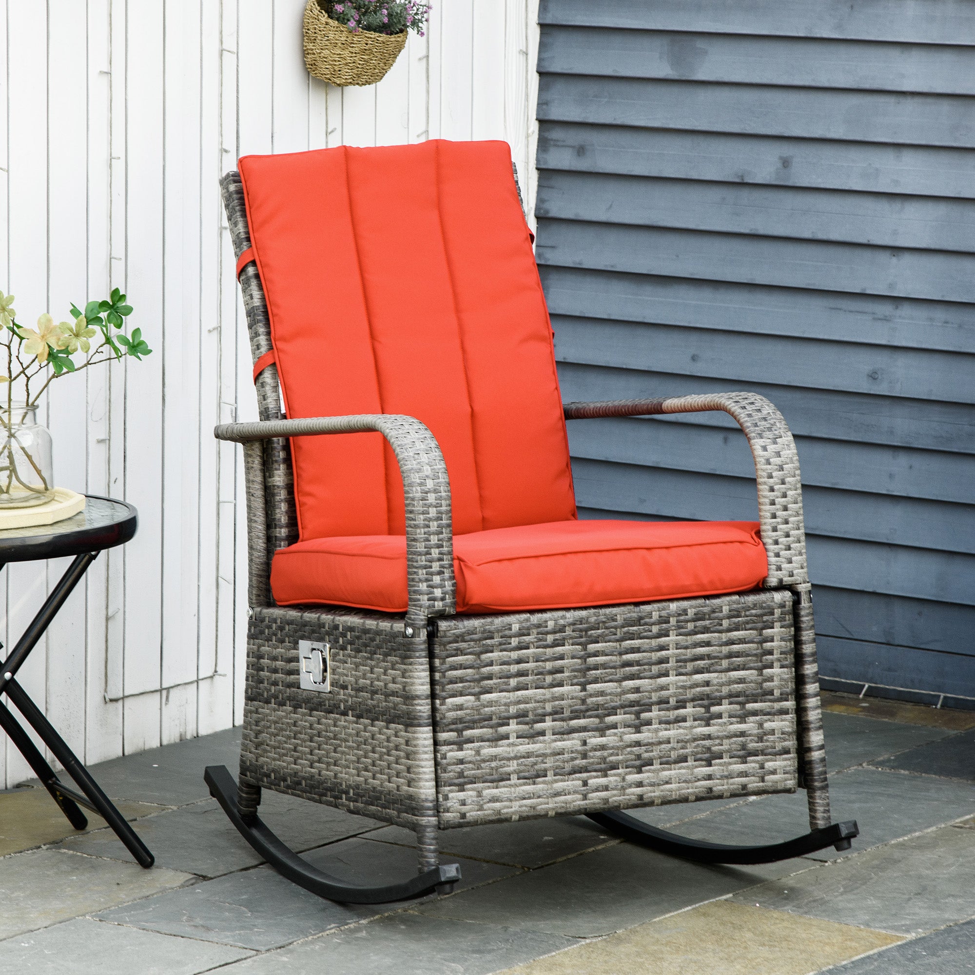 PE Rattan Rocking Recliner with Footrest