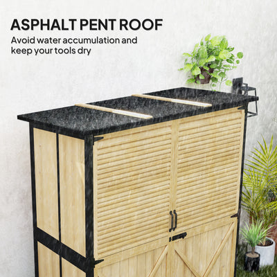 Wood Storage Shed, Outdoor Garden Shed with Asphalt Roof, 2 Shelves, Lockable Doors and Adjustable Feet