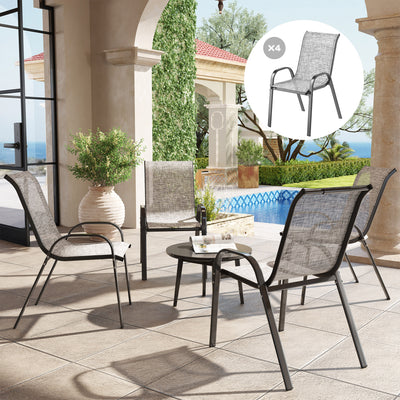 Set of 4 Outdoor Dining Chairs, Stackable Patio Chairs with High Back, Breathable Mesh Seat for Garden Lawn