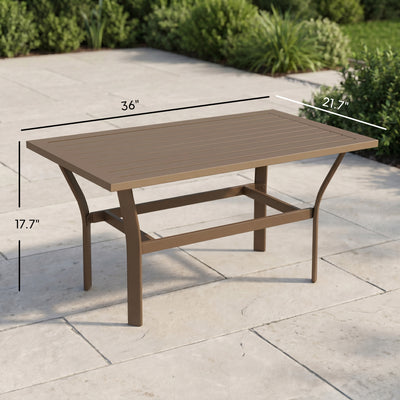 Outdoor Coffee Table with Slatted Tabletop, All-Weather Rectangle Metal Patio Coffee Table for Garden