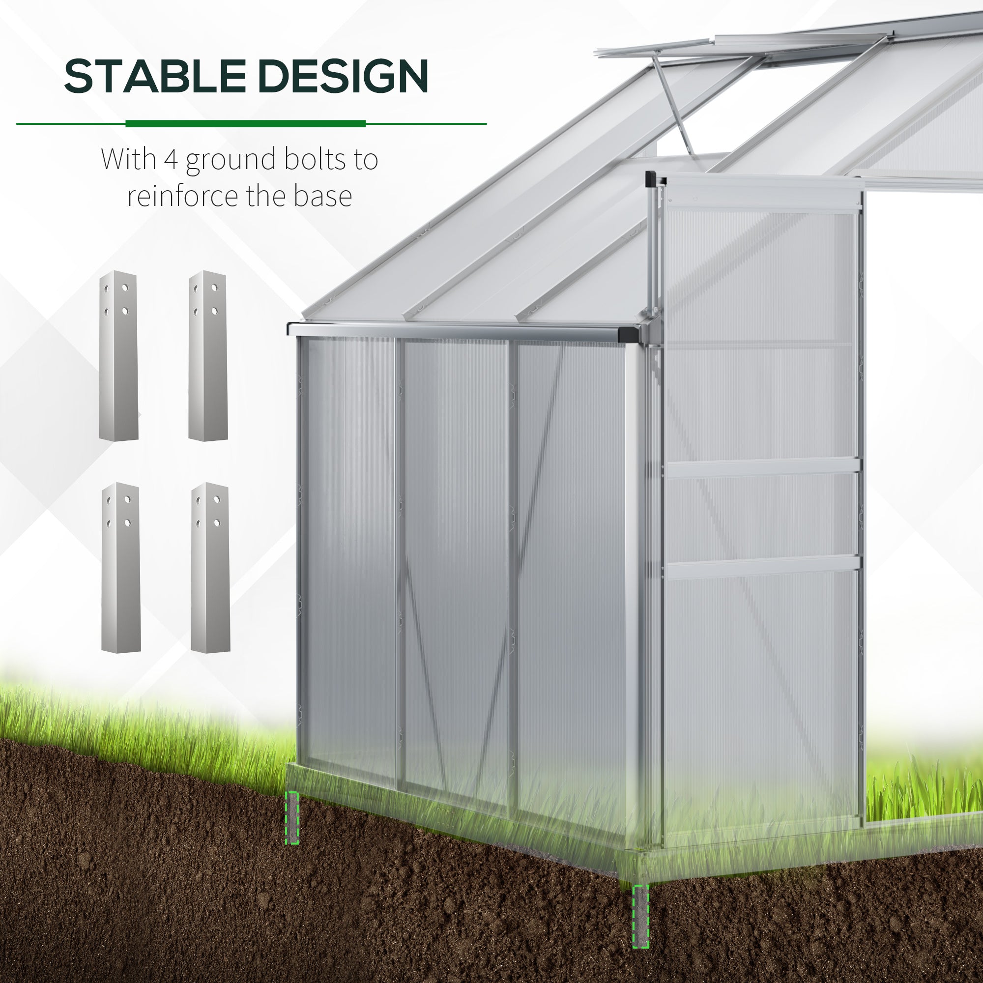 6' x 4' Aluminum Lean-to Greenhouse Polycarbonate Walk-in Garden Greenhouse with Adjustable Roof Vent, Rain Gutter and Sliding Door for Winter, Clear