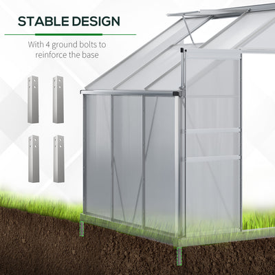 6' x 4' Aluminum Lean-to Greenhouse Polycarbonate Walk-in Garden Greenhouse with Adjustable Roof Vent, Rain Gutter and Sliding Door for Winter, Clear