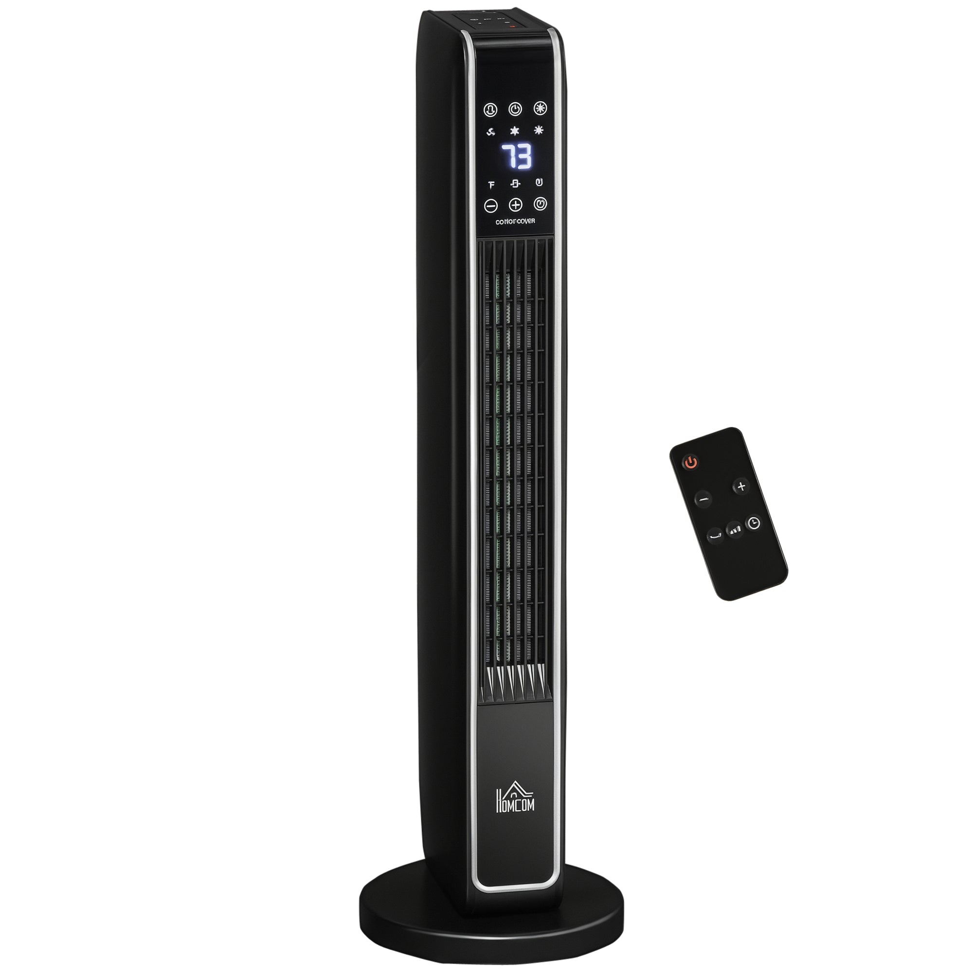 2-In-1 Portable Electric Tower Heater, Oscillating Space Heater for Indoor Use with Remote Control, 8H Timer, Three Heating Modes(High, Low, Fan), 750W / 1500W, Black