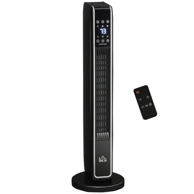 2-In-1 Portable Electric Tower Heater, Oscillating Space Heater for Indoor Use with Remote Control, 8H Timer, Three Heating Modes(High, Low, Fan), 750W / 1500W, Black