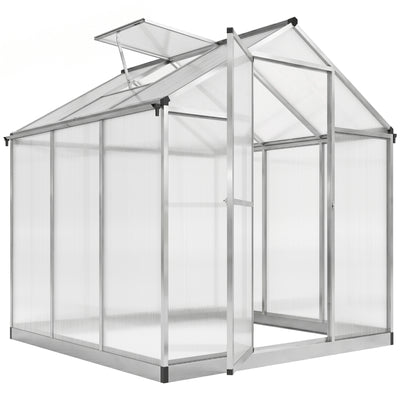 8' L x 6' W Walk-In Polycarbonate Greenhouse with Roof Vent for Ventilation & Rain Gutter for Winter