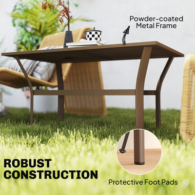 Outdoor Coffee Table with Slatted Tabletop, All-Weather Rectangle Metal Patio Coffee Table for Garden
