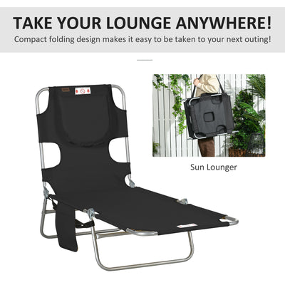 Tanning Chair with Face Hole, 5-Level Adjustable Outdoor Chaise Lounge Chair with Pillow for Beach, Pool
