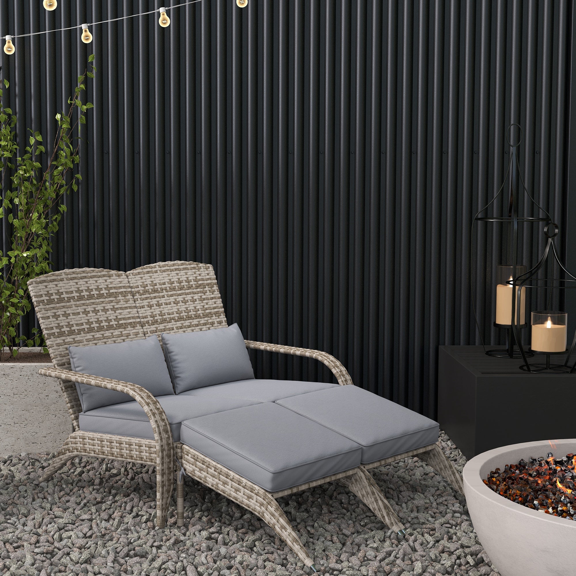 2 Person Patio Wicker Adirondack Chair, High-Back Fire Pit Chair with Cushions