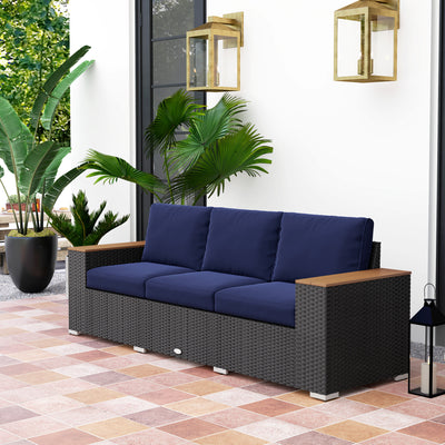 3-Seat Outdoor Patio Sofa, PE Wicker Outdoor Couch with  Extra Wide Deep Seat, Wide Armrests 4" Cushions