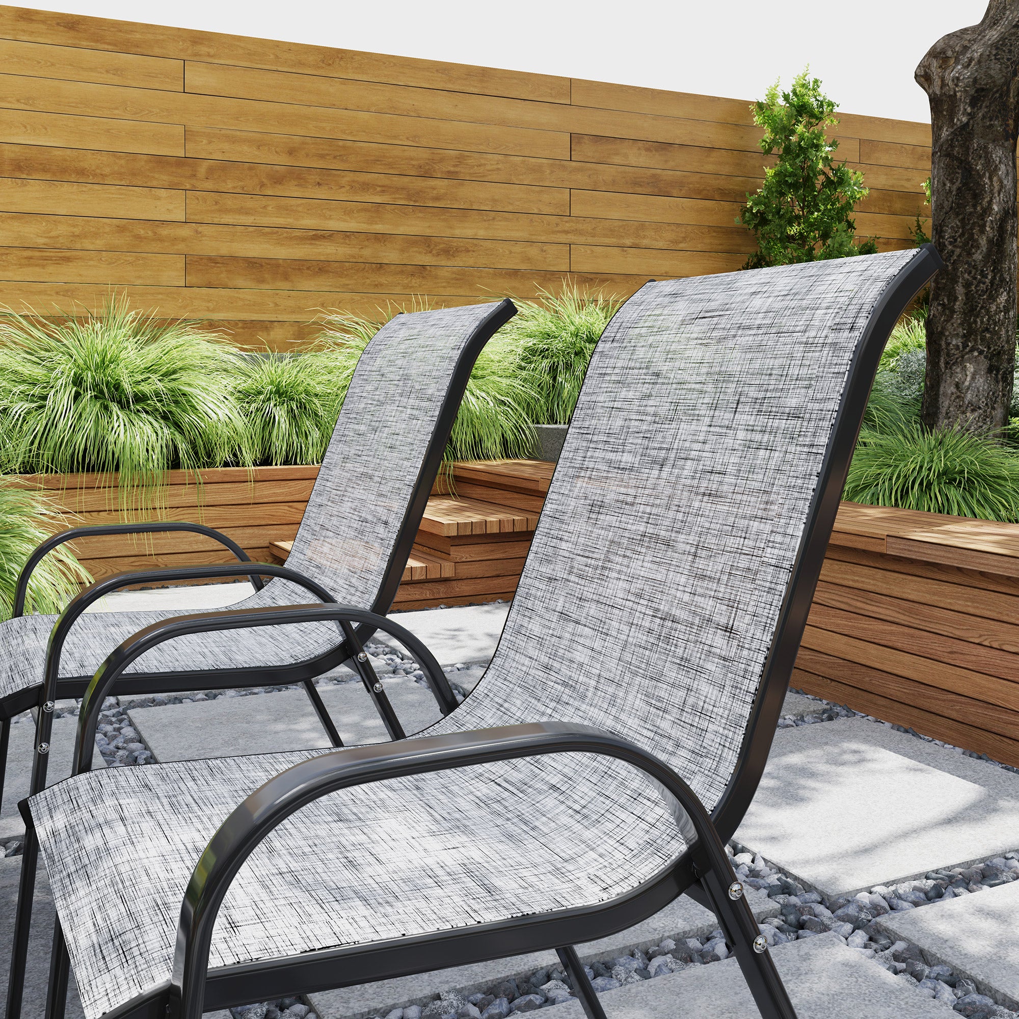 Set of 4 Outdoor Dining Chairs, Stackable Patio Chairs with High Back, Breathable Mesh Seat for Garden Lawn