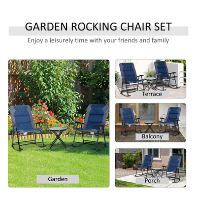 3 Piece Outdoor Folding Rocking Chair and Table Set - Blue and Gray