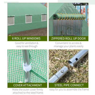 11.5' x 10' x 6.5' Outdoor Portable Walk-In Tunnel Greenhouse with Windows-Deep Green
