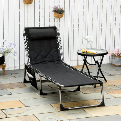 Padded Folding Chaise Lounge Chair, Outdoor 6-Level Reclining Camping Tanning Chair with Headrest for Beach, Yard, Patio, Pool