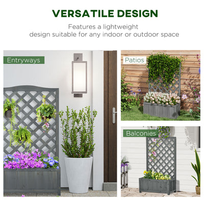 46" Wooden Planter with Trellis, Raised Garden Bed to Grow Vegetables, Herbs, Flowers for Backyard, Patio, Gray