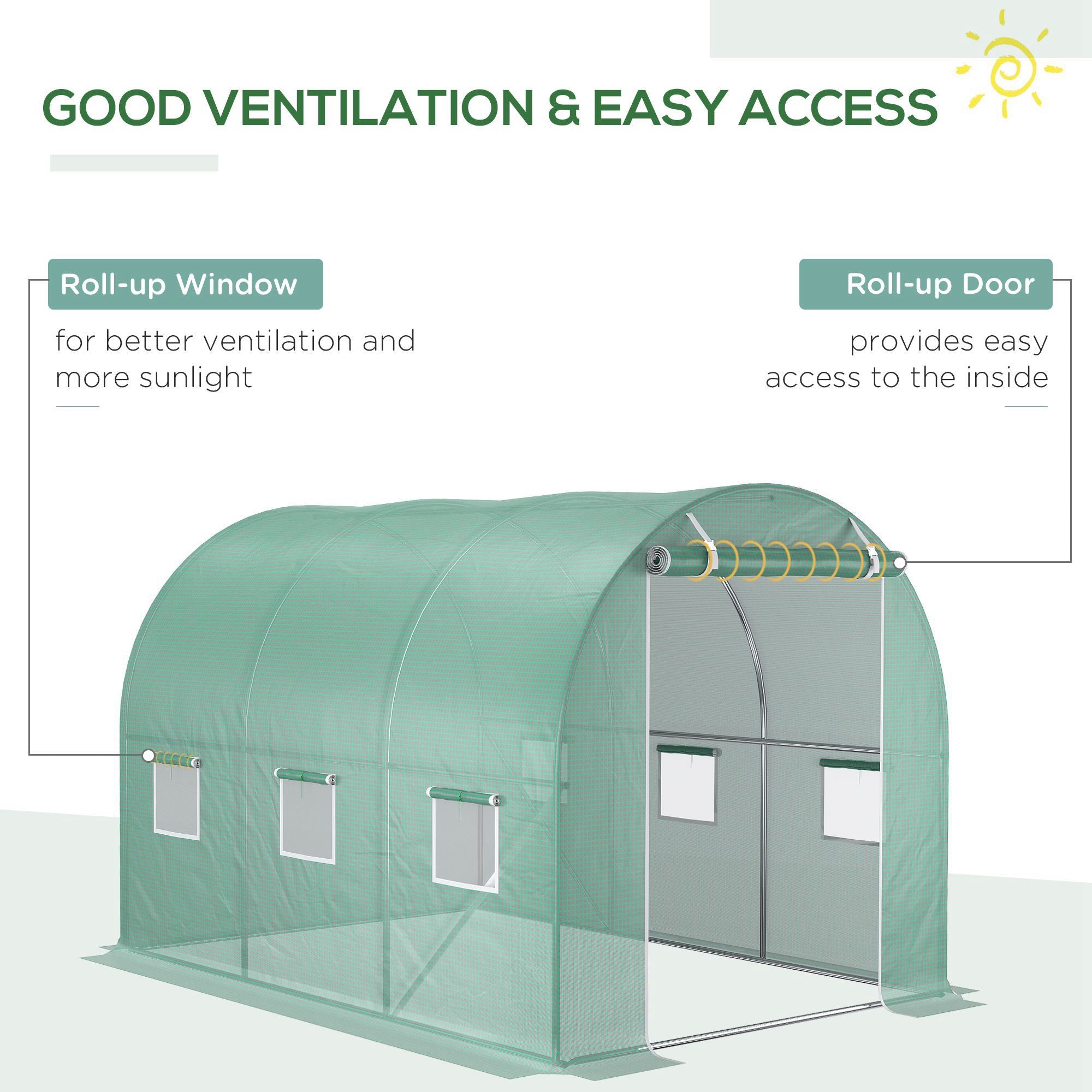 9.8' x 6.6' x 6.6' Plastic Greenhouse Cover Replacement, Heavy Duty Waterproof Tarp for Hoop House, Sheeting with 6 Windows, Door & Reinforcement Grid