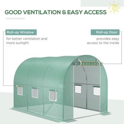 9.8' x 6.6' x 6.6' Plastic Greenhouse Cover Replacement, Heavy Duty Waterproof Tarp for Hoop House, Sheeting with 6 Windows, Door & Reinforcement Grid