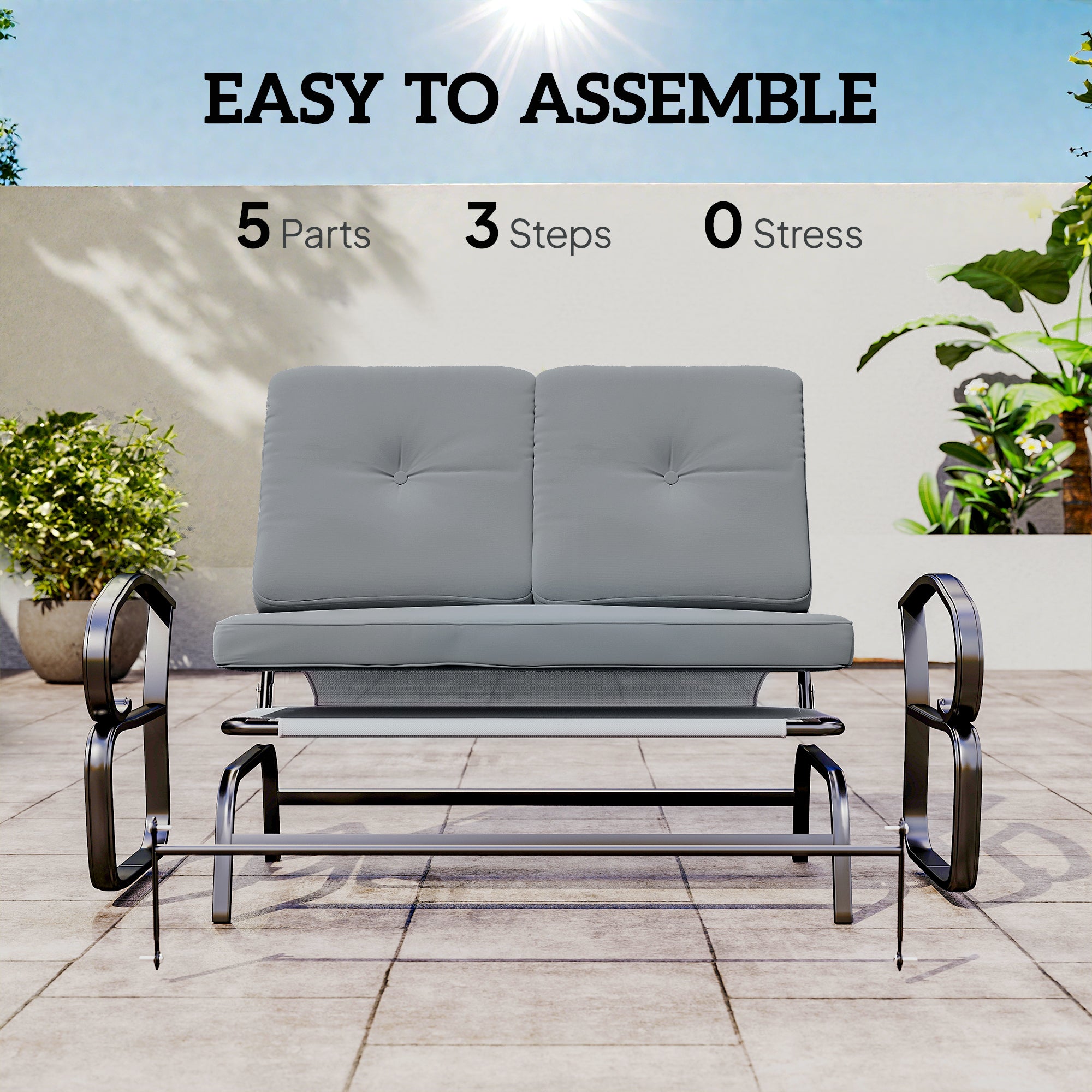 Outdoor Glider Bench, 2-Person Patio Rocker Loveseat with Tufted Cushions, Steel Frame for Porch, Garden Backyard
