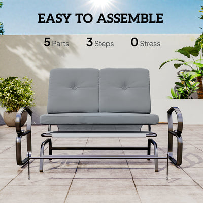 Outdoor Glider Bench, 2-Person Patio Rocker Loveseat with Tufted Cushions, Steel Frame for Porch, Garden Backyard