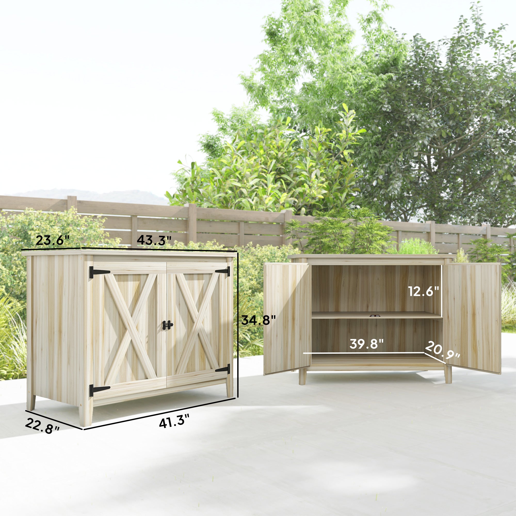 Wooden Outdoor Storage Cabinet, Garden Shed Potting Shed with Shelf and Double Doors