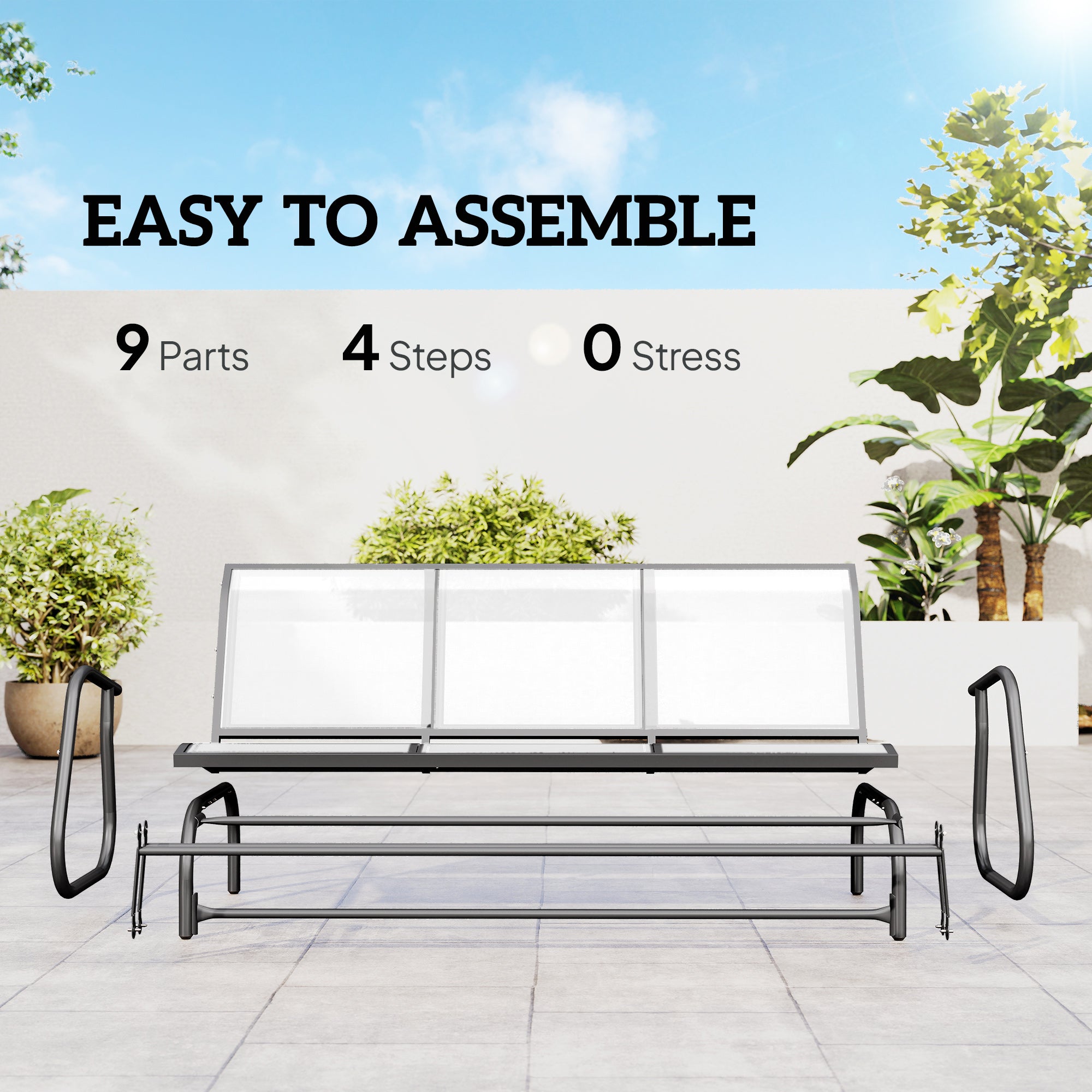 3-Person Outdoor Patio Glider Bench, Porch Glider Swing with 3 Seats, Breathable Mesh Fabric, Metal Frame