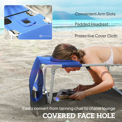 Tanning Chair Set of 2 with Face Hole and Side Table, 5-Position Folding Outdoor Chaise Lounge Chair