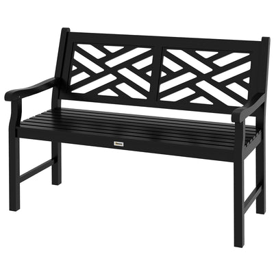Outdoor Garden Bench, Wooden Frame Patio Bench with Geometric Pattern, 43.25 Inch Weatherproof 2-Person Love Seat for Garden, Lawn, Porch, Yard, Work Entryway