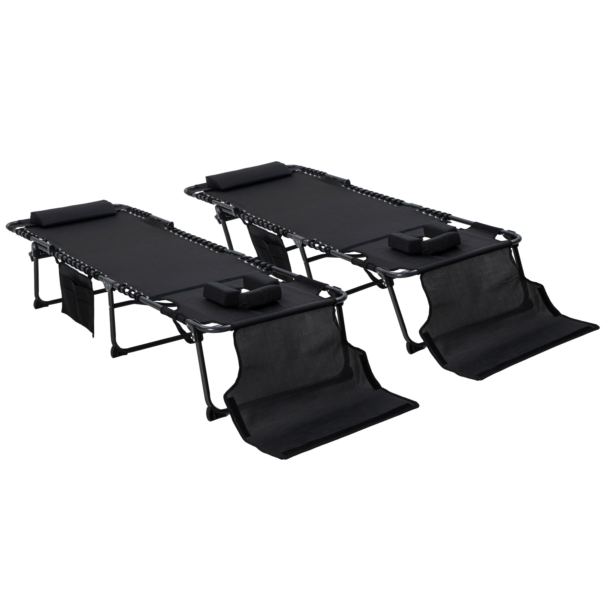 2 Piece Folding Chaise Lounge Pool Chairs with 5-level Reclining Back, Reading Hole, Side Pocket