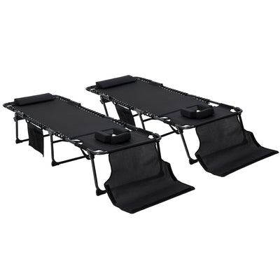 2 Piece Folding Chaise Lounge Pool Chairs with 5-level Reclining Back, Reading Hole, Side Pocket
