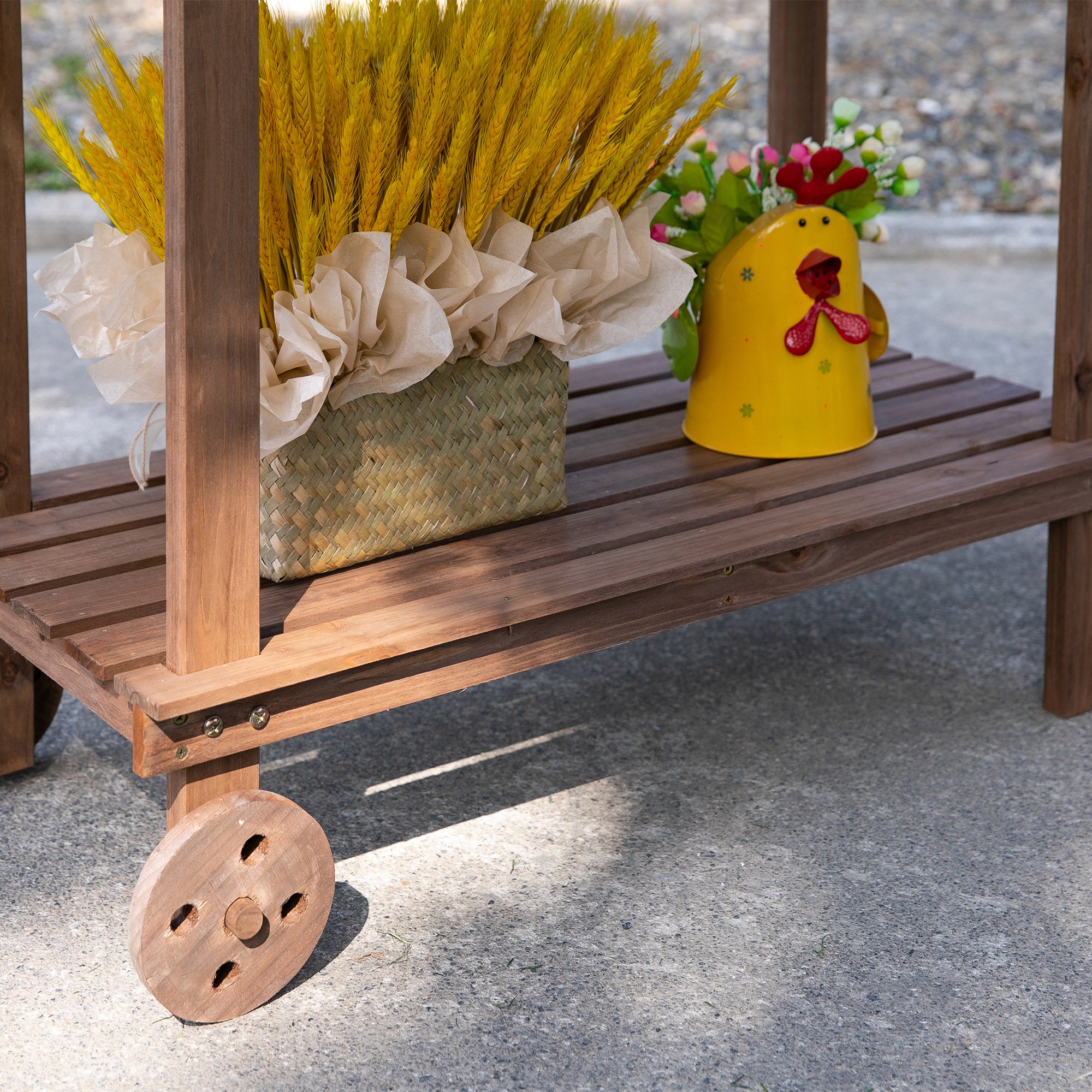36'' Wooden Potting Bench Work Table with 2 Removable Wheels, Sink, Drawer & Large Storage Spaces