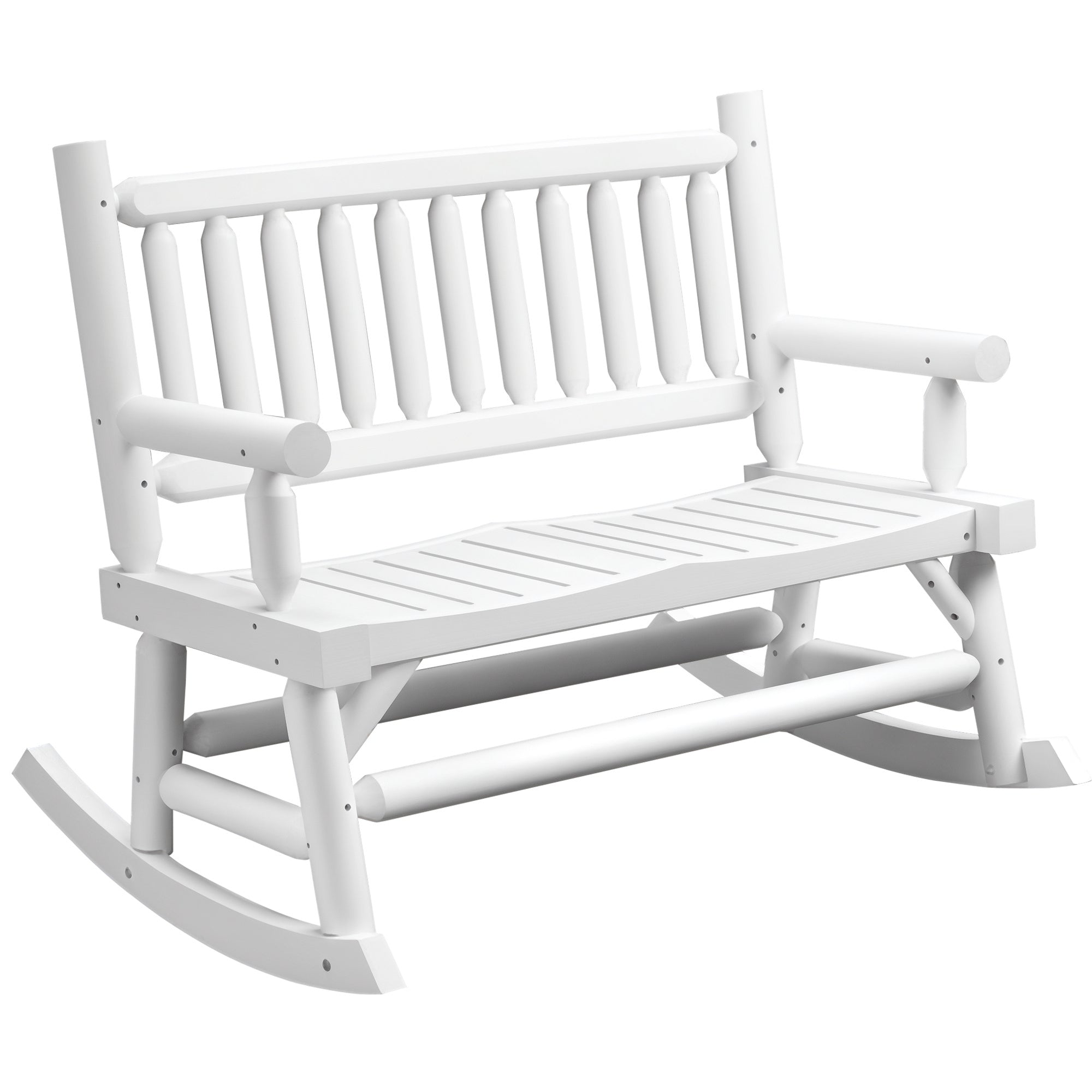 2-Person Wood Rocking Chair with Log Design, Heavy Duty Loveseat with Wide Curved Seats for Patio, Backyard, Garden