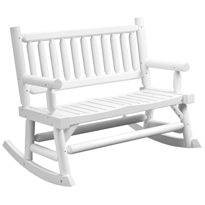 2-Person Wood Rocking Chair with Log Design, Heavy Duty Loveseat with Wide Curved Seats for Patio, Backyard, Garden