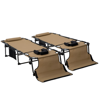 2 Piece Folding Chaise Lounge Pool Chairs with 5-level Reclining Back, Reading Hole, Side Pocket