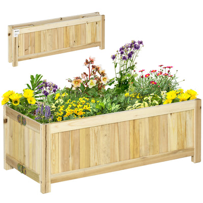 Foldable Raised Garden Bed, Wooden Planter Box, Herb Garden Planter with Drainage Holes, for Backyard, Patio to Grow Vegetables, Herbs, and Flowers, 27.6" x 11.6" x 9.8"