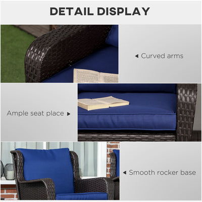 Outdoor Wicker Rocking Chair, Rattan Rocker with Cushions, Steel Frame for Patio, Garden, Backyard, Dark Blue