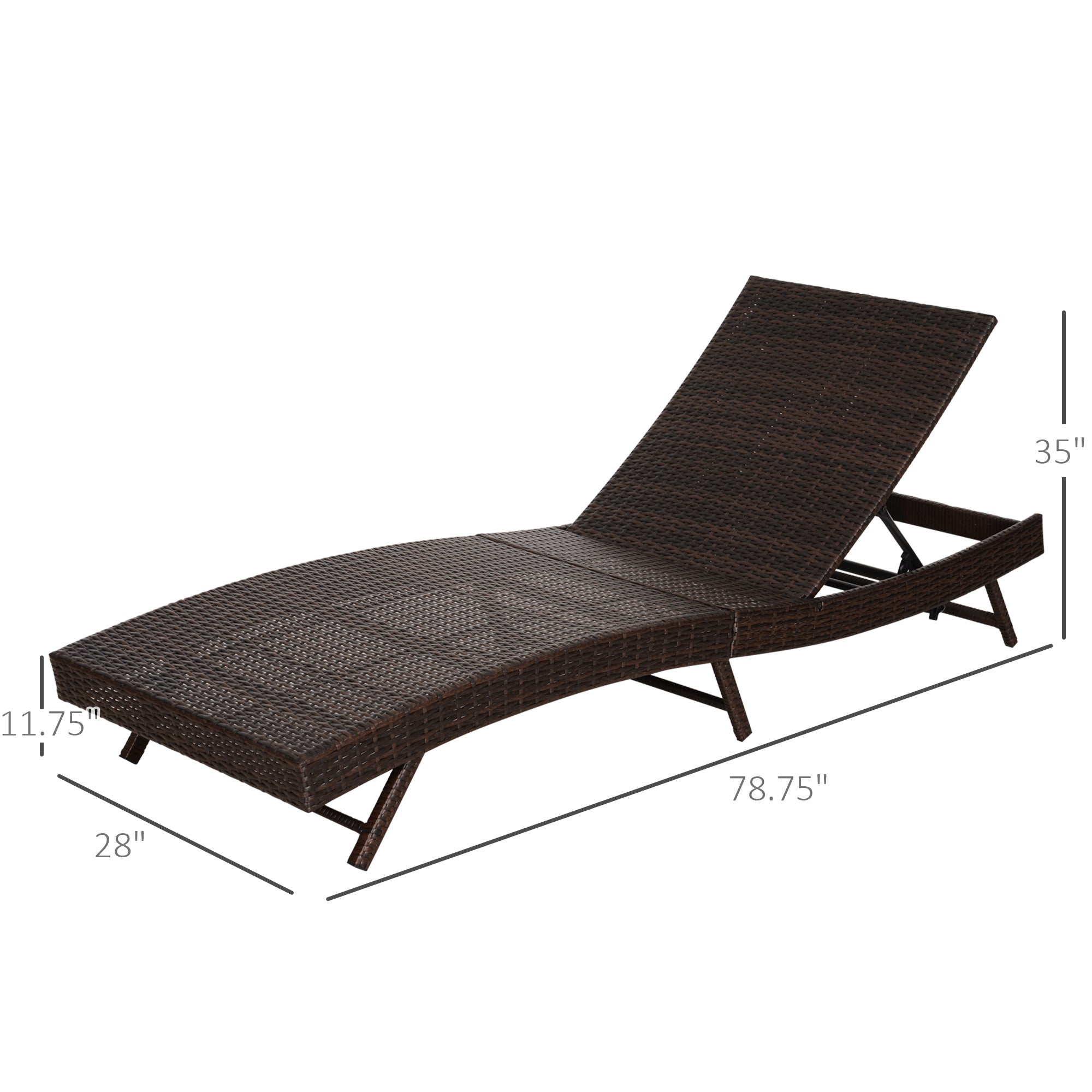 Patio Chaise Lounge, Pool Chair with 5 Position Adjustable Backrest & Cushion, Outdoor PE Rattan Wicker Sun Tanning Seat, 78.75" x 28" x 35", Coffee