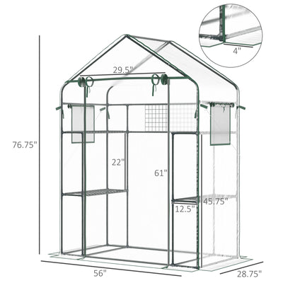 Outdoor Walk-in Mini Greenhouse with Mesh Door & Windows, Small Portable Garden Green House with 3 Tiers 6 Shelves, Trellis, & Plant Labels