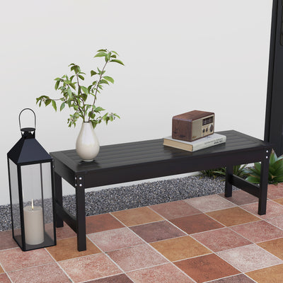 47" Outdoor Bench Seat, HDPE All-Weather Garden Bench, Backless Slatted Patio Bench for Yard, Porch, Park, Black