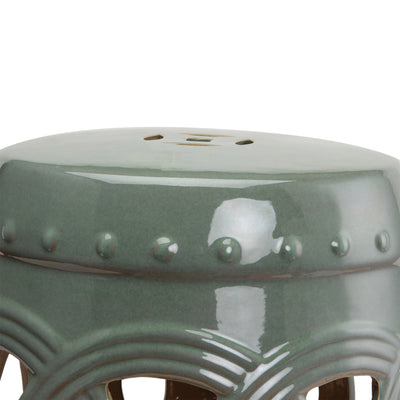 14" x 17" Ceramic Garden Stool with Double-Coin Knotted Ring Design & Strong Glazed Material, Decorative End Table, Home Collection
