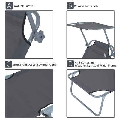 Outdoor Pool Chaise Lounge Chair, Folding Tanning Chair with Sun Shade
