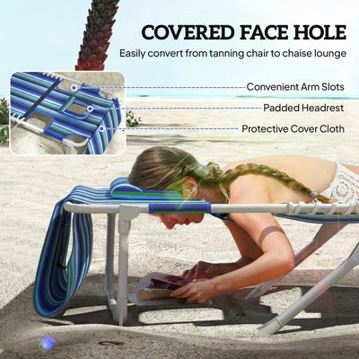 Tanning Chair with Face Hole and Side Table, 5-Position Folding Outdoor Chaise Lounge Chair