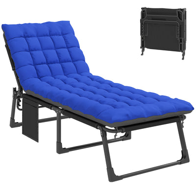 Folding Chaise Lounge Chair Outdoor Tanning Chair with 5-Position Backrest, Cushion, Side Pocket