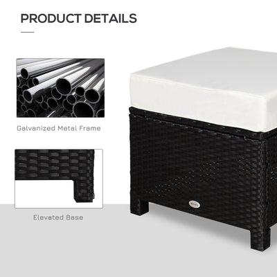 20" Patio Wicker Ottoman, Multipurpose Outdoor PE Rattan Footrest, Additional Seating, Side Table with Soft Cushion, Black, Cream White