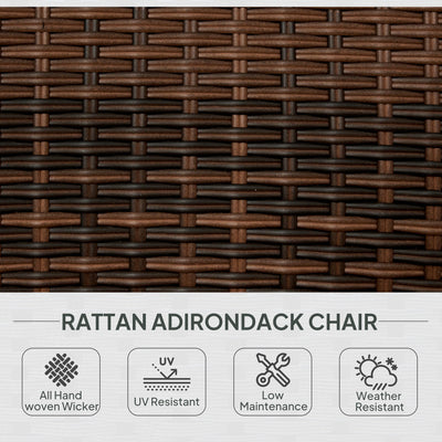 Patio Adirondack Chair with Rattan Wicker, Soft Cushions, Tall Curved Backrest for Deck or Garden