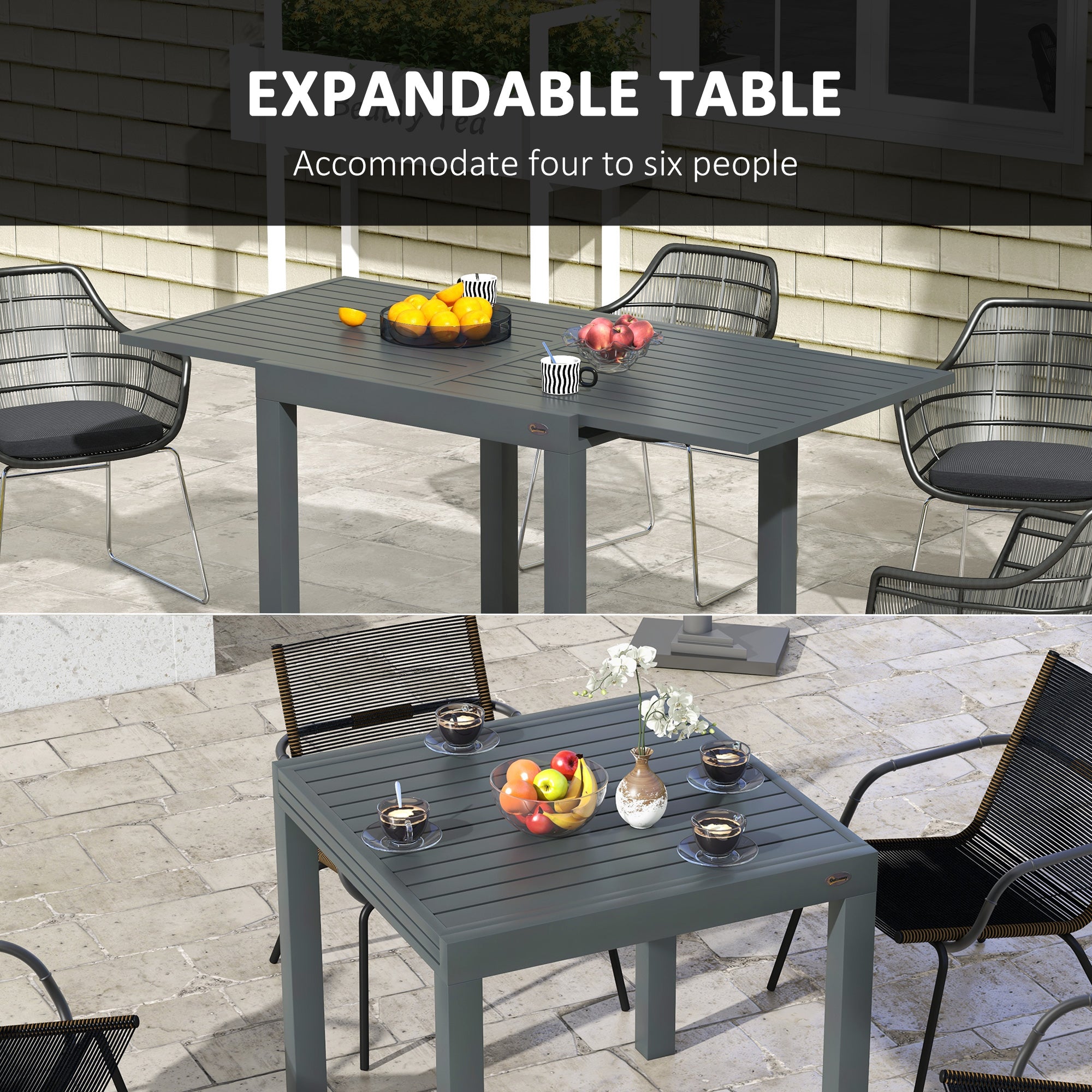 Expandable Patio Table, Outdoor Dining Table for 4-6 with Aluminum Frame for Garden, Lawn, Balcony Terrace