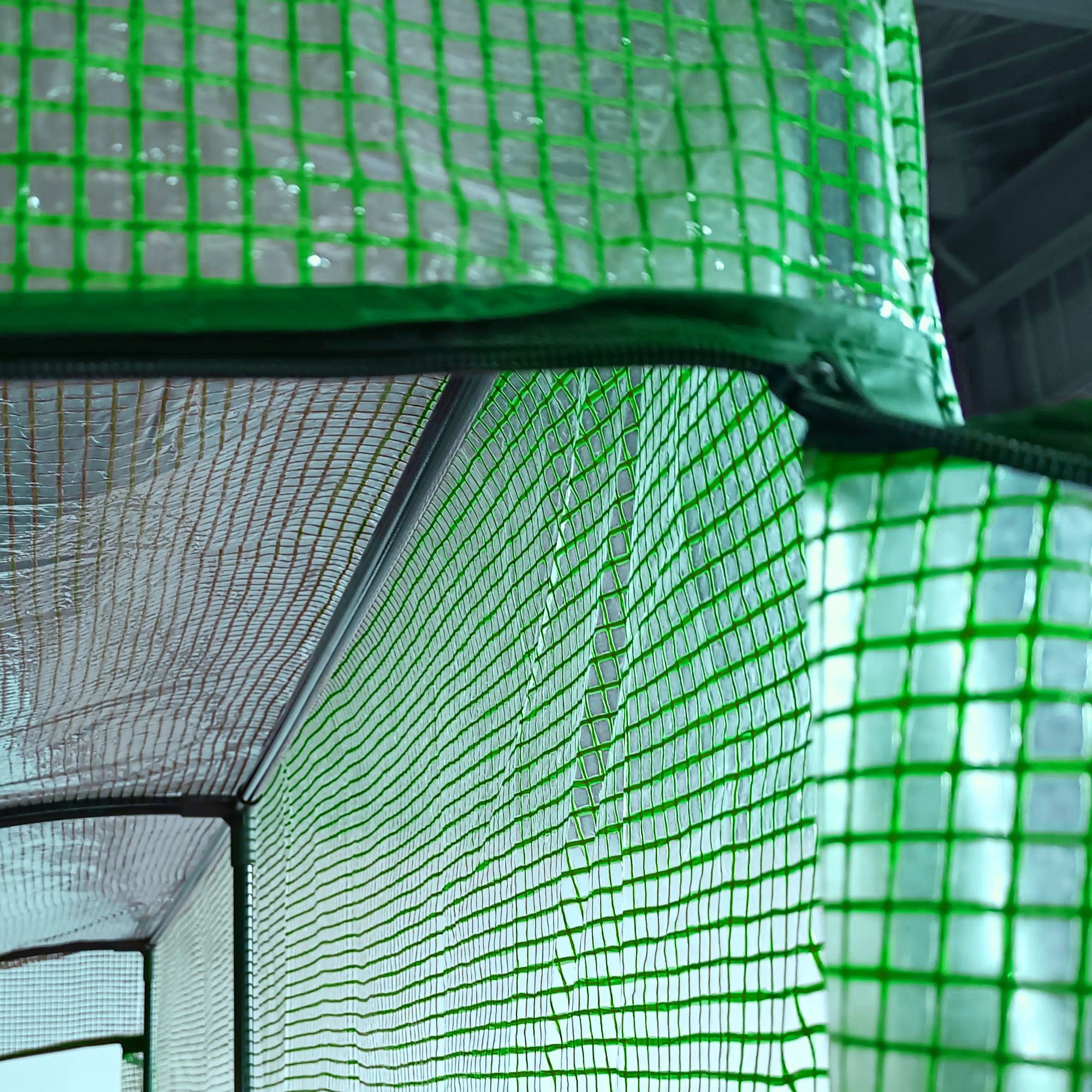 7' x 3' x 7' Lean to Greenhouse, Walk-In Green House, Plant Nursery with 2 Roll-up Doors and Windows, PE Cover and 3 Wire Shelves, Green