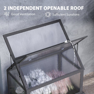 Raised Garden Flower Bed Kit with Greenhouse, Wooden Cold Frame Planter, 35.5" x 22.5" x 38.25", Gray