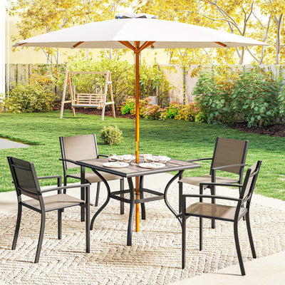 37" Square Outdoor Dining Table for 4, Patio Table with Umbrella Hole, Shelf, Faux Wood Top for Garden, Backyard, Gray